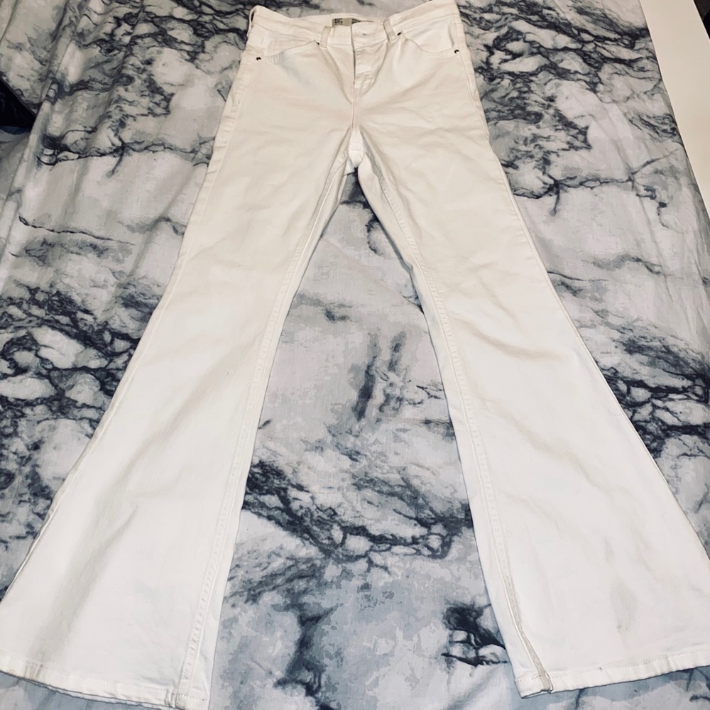 Topshop high rise white flare jeans